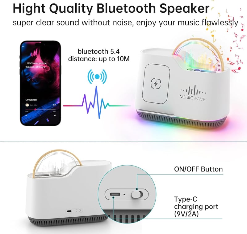 AUYLE Bluetooth hangszóró éjszakai lámpa vezeték nélküli töltővel RGB világítás