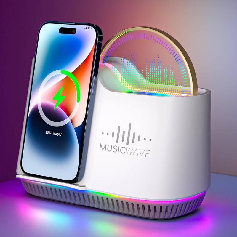 AUYLE Bluetooth hangszóró éjszakai lámpa vezeték nélküli töltővel RGB világítás