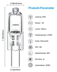 Bec Halogen AUZOSL G4, Set de 12 bucăți, 20W, Lumină Albă Caldă 2700K, Bec Halogen de Înaltă Calitate 5