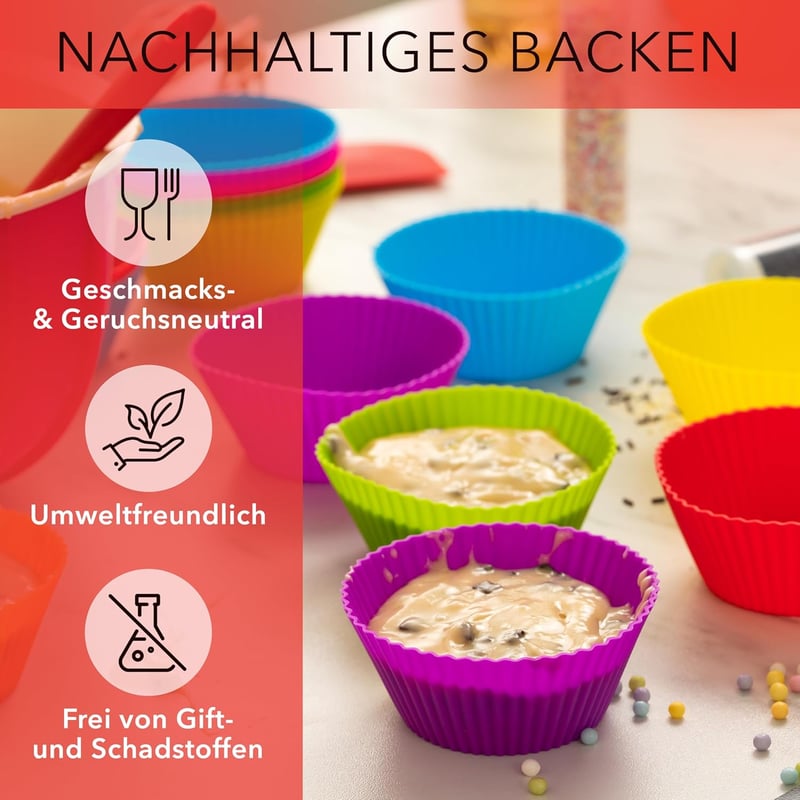 AVANA Nagy újrahasználható szilikon muffin forma 20 db, BPA mentes cupcake kapszula, 7 színben