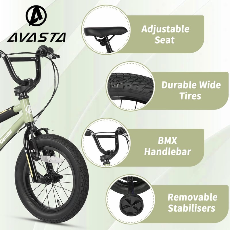 AVASTA 12-16 hüvelykes gyerekkerékpár BMX stabilizátorokkal és kitámasztóval