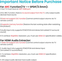 Convertor extractor audio HDMI 2.0b avedio links, 4K 60Hz, HDMI ARC, Toslink SPDIF, stereo 3,5 mm, HDCP 2.2, DTS 5.1, PCM, cu cablu optic inclus 8