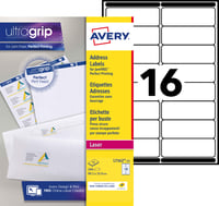 Avery L7162-15 Biele samolepiace laserové etikety 99,1x33,9 mm, 16 ks/hárok, 15 hárkov A4, permanentné lepidlo 1