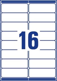 Avery L7162-15 Biele samolepiace laserové etikety 99,1x33,9 mm, 16 ks/hárok, 15 hárkov A4, permanentné lepidlo 3