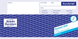 Formular scrisoare scurtă AVERY Zweckform 1020 A4 (1/3) – 100 coli – alb, cu indigo – perforat