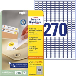 Avery Zweckform L4730REV-25 uklonjive univerzalne samoljepljive etikete, 17,8x10 mm, bijele, 6750+1350 kom. — otvoreno pakiranje (stanje: vidi 2. sliku)
