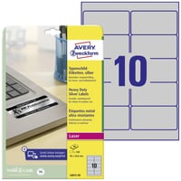 Etichete autoadezive din folie argintie Avery Zweckform L6012-20, 96x50,8 mm, rezistente la intemperii, adeziv puternic, 20 coli, 200 bucăți, etichete pentru nume 1