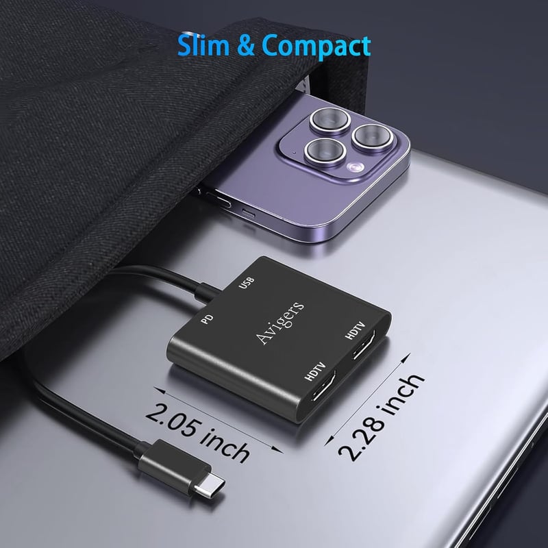 Avigers USB-C HDMI adapter 4K 60Hz, 4 az 1-ben, kettős monitor, Windows/macOS