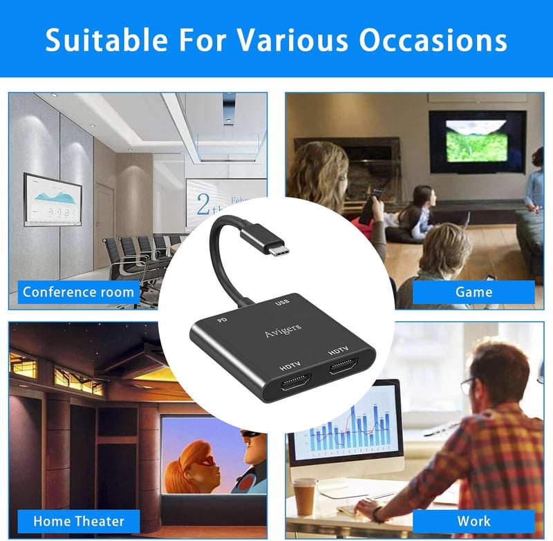 Avigers USB-C HDMI adapter 4K 60Hz, 4 az 1-ben, kettős monitor, Windows/macOS