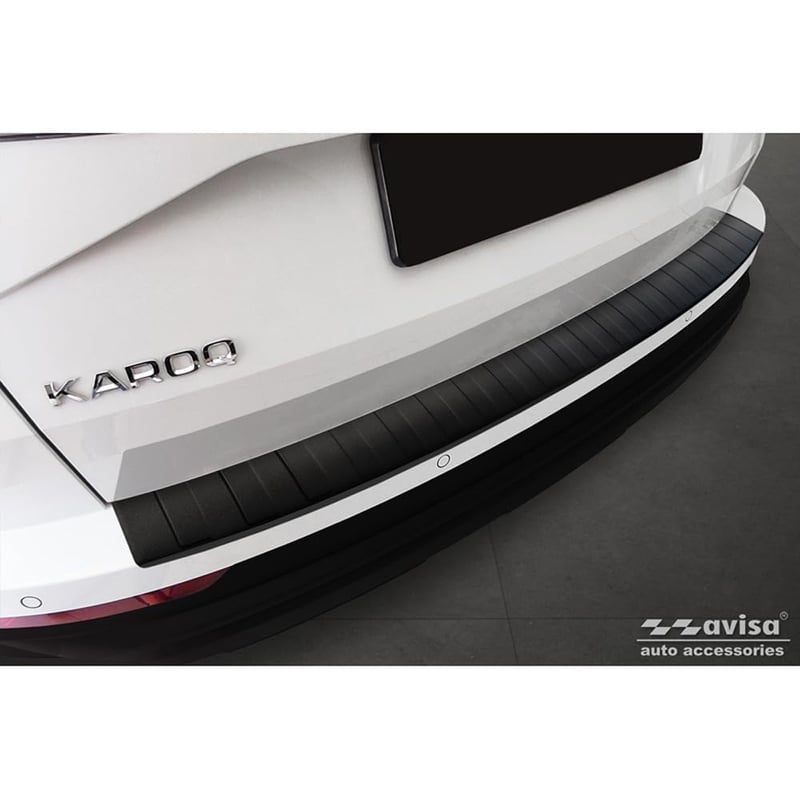 Avisa Matt Fekete Rozsdamentes Acél Hátsó Lökhárítóvédő Skoda Karoq Facelift 2022- és Sportline Facelift 2022- Modellekhez, Bordás Mintával