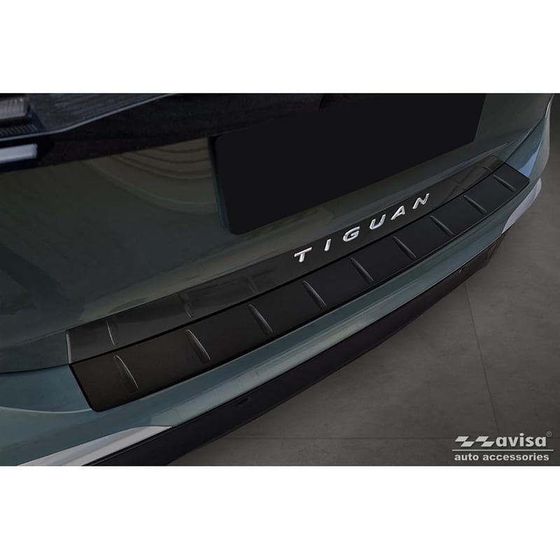Avisa Matt čierny chránič zadného nárazníka z nehrdzavejúcej ocele pre Volkswagen Tiguan (CT1) od roku 2024, s rebrovaným vzorom, matná čierna
