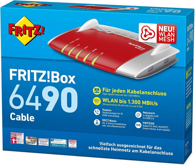 AVM FRITZ!Box 6490 Cable WLAN AC+N router DOCSIS 3.0 kábel modem VoIP telefon - Single
