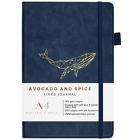 Zápisník Avocado & Spice A4 s tvrdou väzbou, linajkový, v darčekovej krabičke so zamatovým vrecúškom – záložka, gumička, držiak na pero, 200 strán, modrý 1