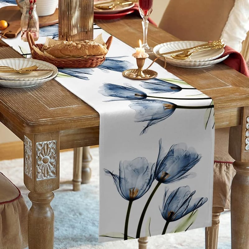 Avoik kék tulipán asztali futó 33x180 cm modern asztaldekoráció