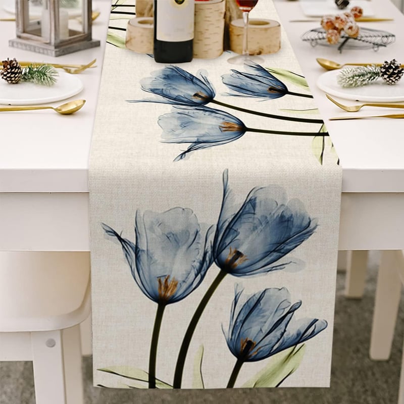Avoik kék tulipán asztali futó 33x180 cm modern asztaldekoráció