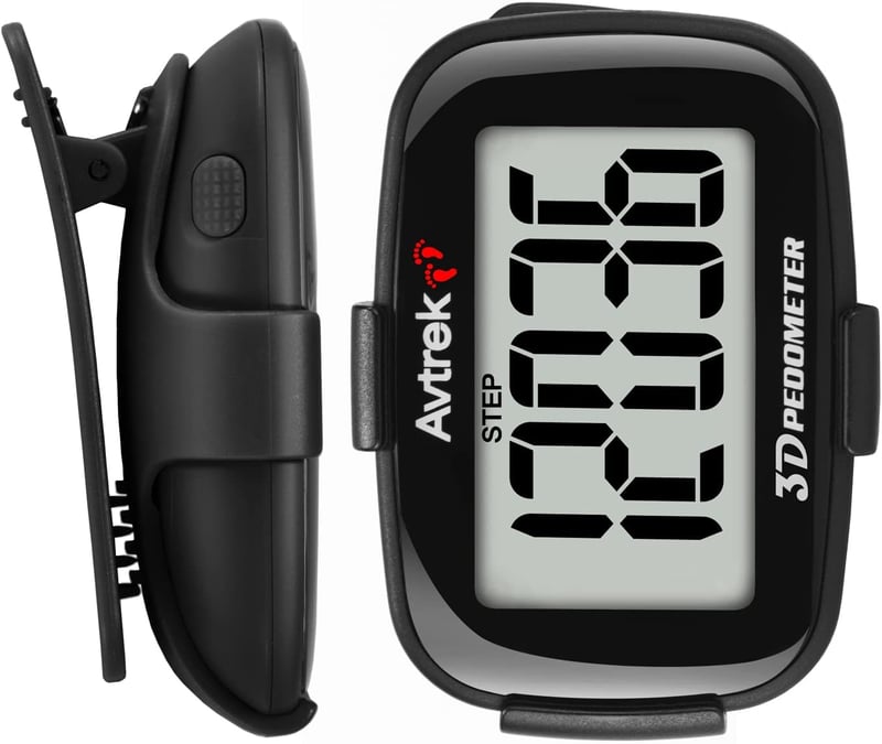 AVTREK Precíz 3D Lépésszámláló - Mini Pedométer Futáshoz, Sétához és Túrázáshoz - Alkalmazás Nélküli Működés, LCD Kijelző, Fekete