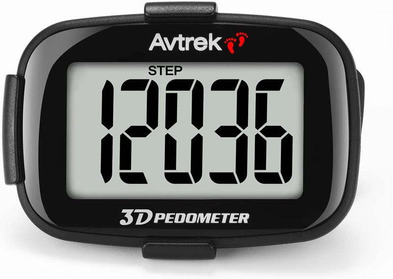 AVTREK Precíz 3D Lépésszámláló - Mini Pedométer Futáshoz, Sétához és Túrázáshoz - Alkalmazás Nélküli Működés, LCD Kijelző, Fekete