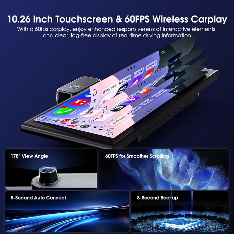 Avylet 10.26" Wireless CarPlay Android Auto Autós Képernyő GPS Dashcam