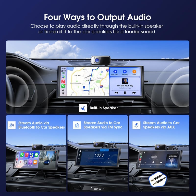 Avylet 10.26" Wireless CarPlay Android Auto Autós Képernyő GPS Dashcam
