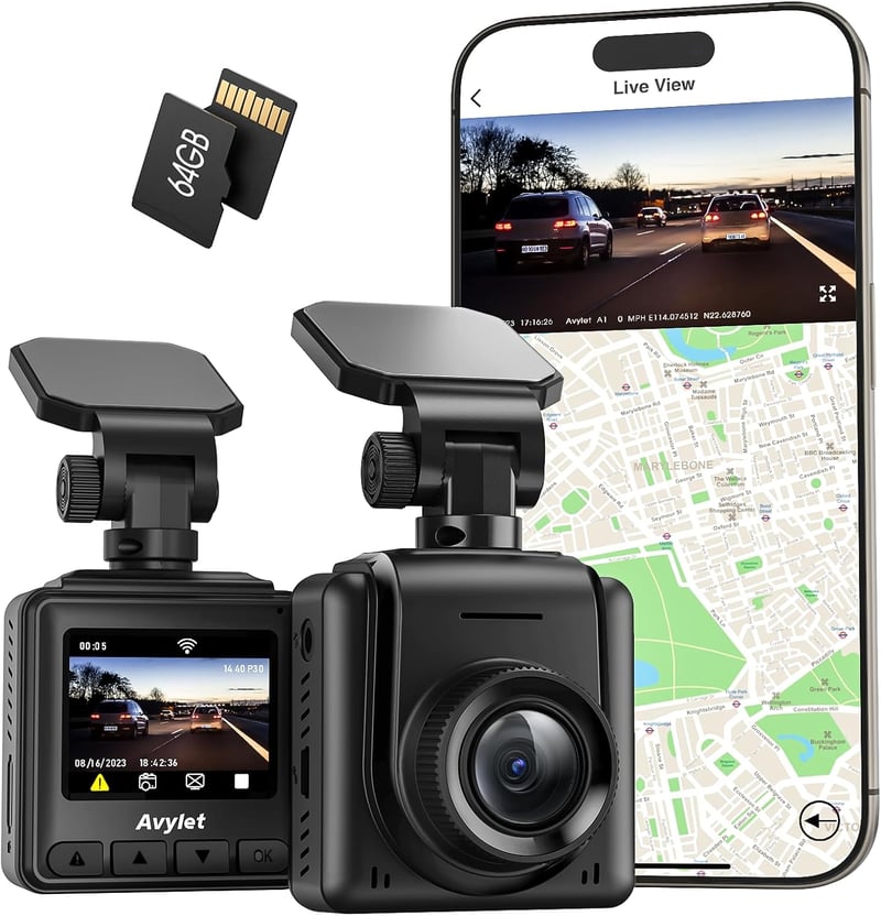Avylet 2K WiFi Autós Fedélzeti Kamera GPS 64GB Éjszakai Látás 150° Parkolás Figyelés