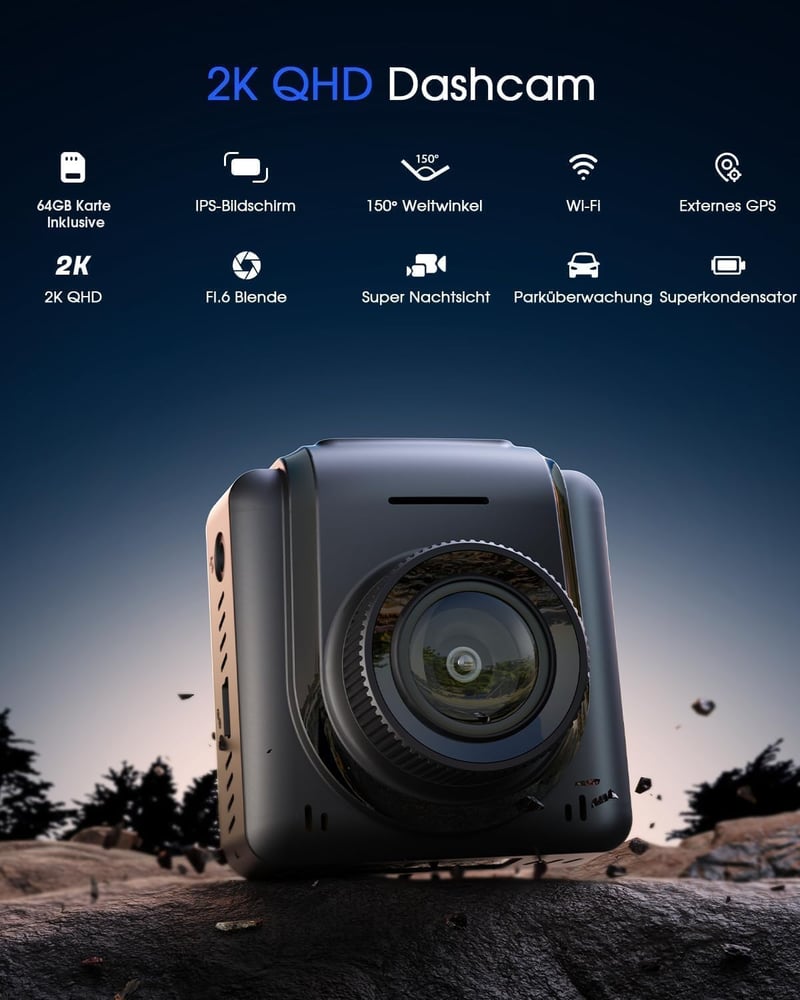 Avylet 2K WiFi Autós Fedélzeti Kamera GPS 64GB Éjszakai Látás 150° Parkolás Figyelés