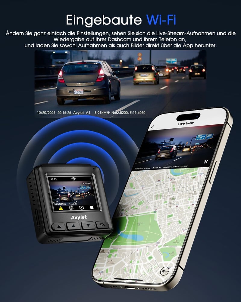 Avylet 2K WiFi Autós Fedélzeti Kamera GPS 64GB Éjszakai Látás 150° Parkolás Figyelés