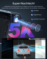 Avylet 5K autós fedélzeti kamera 3 csatornás GPS Wi-Fi 4K+1080P éjszakai látás 512 GB 6
