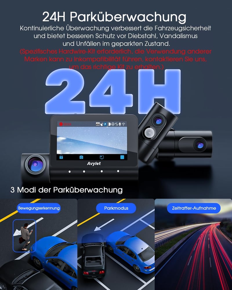 Avylet 5K autós fedélzeti kamera 3 csatornás GPS Wi-Fi 4K+1080P éjszakai látás 512 GB