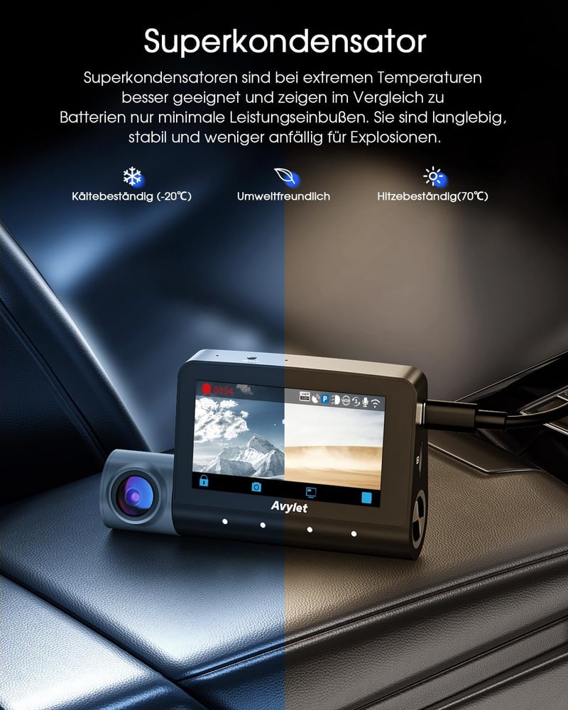 Avylet 5K autós fedélzeti kamera 3 csatornás GPS Wi-Fi 4K+1080P éjszakai látás 512 GB