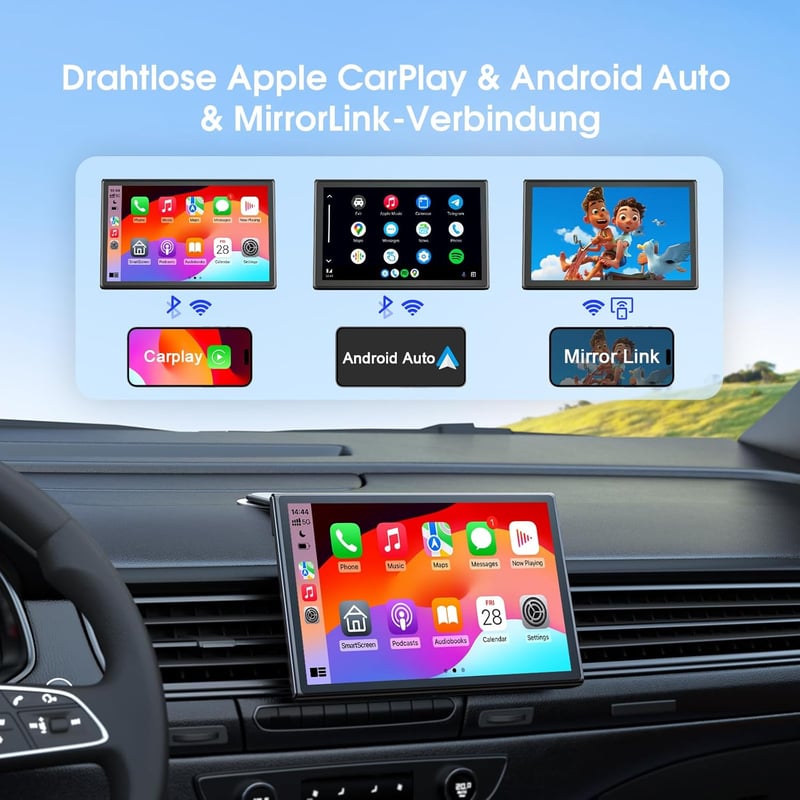Avylet 7" Hordozható Autós Kijelző CarPlay Android Érintőképernyő GPS Hangvezérlés