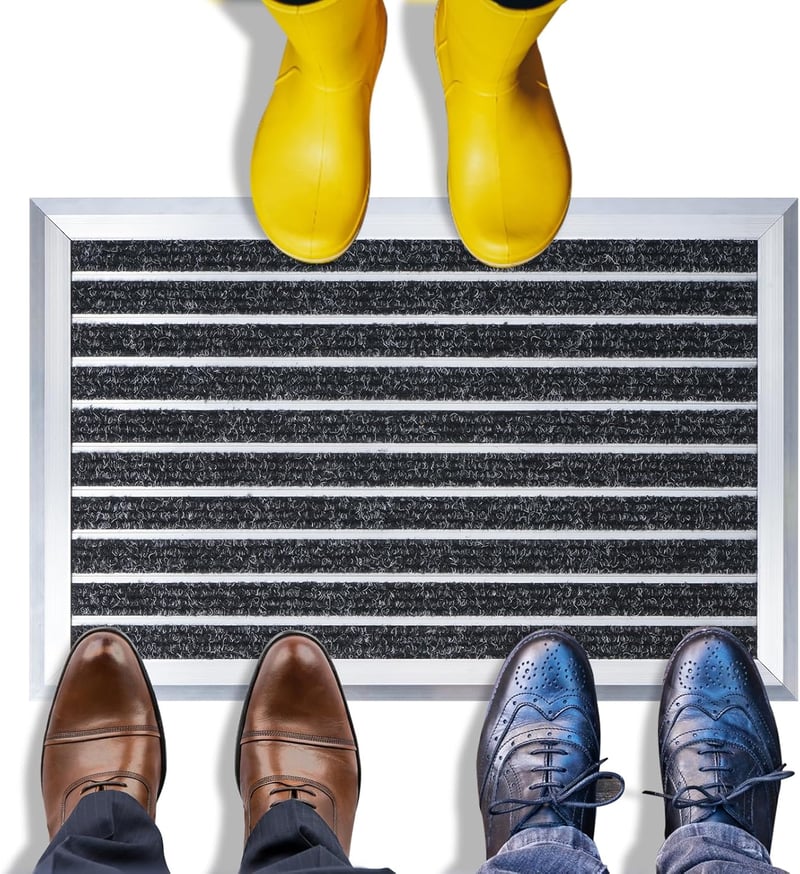 awliye Alumínium Lábtörlő 40x60 cm - Kültéri Cipőkaparó Szürke-Fekete, Időjárásálló Sárkiszedő Szőnyeg Alumínium Kerettel