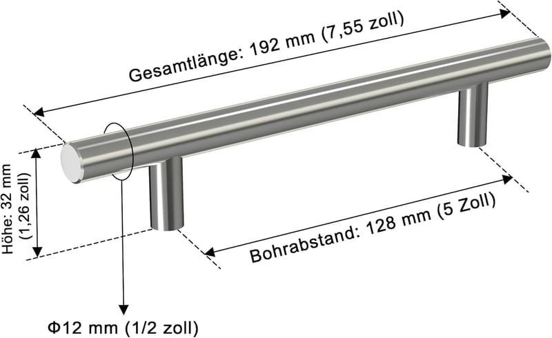 AwmnSrman Konyhai Fogantyú Szett - 15 db Rozsdamentes Acél Szekrényfogantyú, 128 mm, Ezüst, Modern Megjelenés Konyhaszekrényekhez, Fiókokhoz