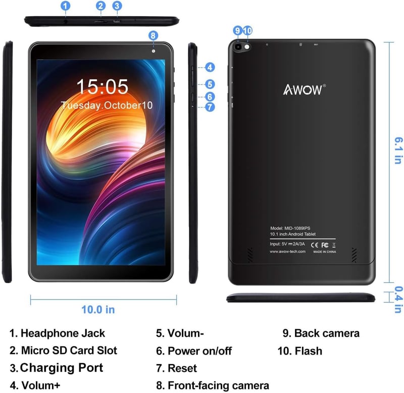 AWOW 10.1" Tablet 32GB Android 10 5000mAh Akkumulátor HD IPS Kijelző