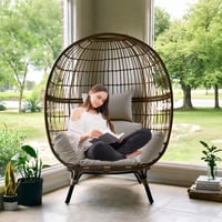 Awoyep Függőfotel Párna Vízálló Polyrattan Hinta Párnával Fejpárnás Szürke 6