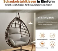 Awoyep Függőfotel Párna Vízálló Polyrattan Hinta Párnával Fejpárnás Szürke 2