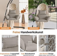 Awoyep Függőfotel Párna Vízálló Polyrattan Hinta Párnával Fejpárnás Szürke 4