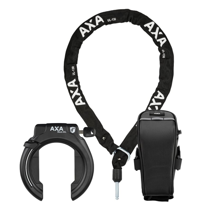 Set antifurt pentru bicicletă AXA Block XXL Retractable + ULC 130 cu lanț inserabil și geantă - Lacăt de cadru cu nivel ridicat de siguranță