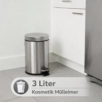 axentia Kozmetický pedálový odpadkový kôš z nehrdzavejúcej ocele, matná strieborná/čierna, 3 l, odpadkový kôš s vekom a pedálom do kúpeľne a WC, 17x17x25 cm 3