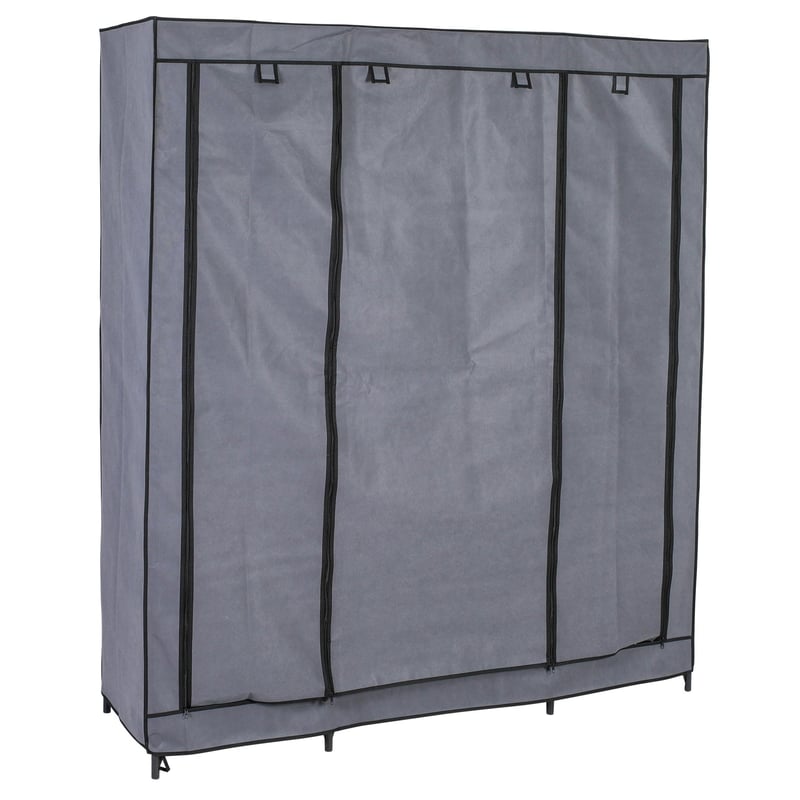 Textilná skriňa axentia XXL – 150 x 175 x 45 cm, sivá-čierna, veľkokapacitná šatníková skriňa do spálne