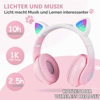 Căști Bluetooth pentru copii AXFEE cu design cu urechi de pisică - roz-alb 3