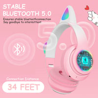 Căști Bluetooth pentru copii AXFEE cu design cu urechi de pisică - roz-alb 2