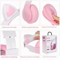 Căști Bluetooth pentru copii AXFEE cu design cu urechi de pisică - roz-alb 5