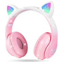Căști Bluetooth pentru copii AXFEE cu design cu urechi de pisică - roz-alb 1