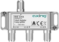 Splitter Axing BVE 3-01X cu 3 căi, 6 dB, 5-1800 MHz, repartitor semnal pentru TV, date, internet și televiziune prin cablu 1