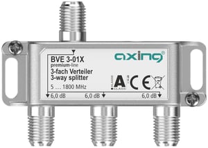 Splitter Axing BVE 3-01X cu 3 căi, 6 dB, 5-1800 MHz, repartitor semnal pentru TV, date, internet și televiziune prin cablu