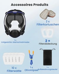 AXleftj Mască respiratorie cu protecție facială completă, cu dublu cartuș de filtrare, garnitură din silicon, reutilizabilă pentru vopsit, șlefuire și renovări 6