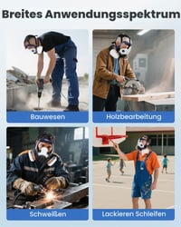 AXleftj Mască respiratorie cu protecție facială completă, cu dublu cartuș de filtrare, garnitură din silicon, reutilizabilă pentru vopsit, șlefuire și renovări 7