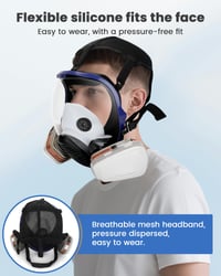 AXleftj Mască respiratorie cu protecție facială completă, cu dublu cartuș de filtrare, garnitură din silicon, reutilizabilă pentru vopsit, șlefuire și renovări 3