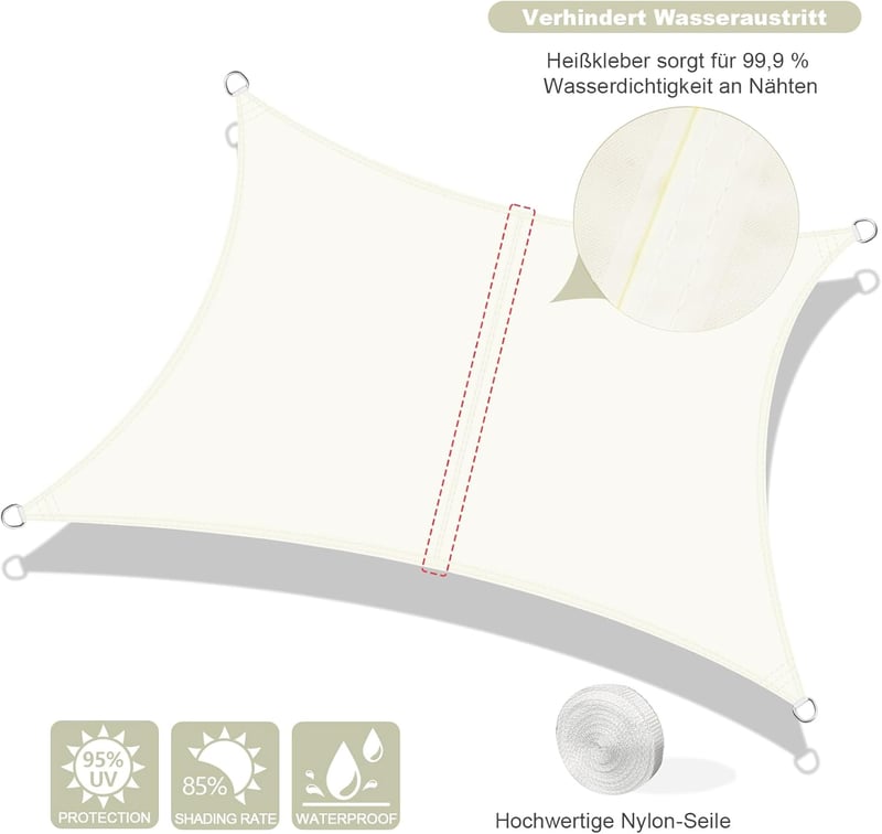AXT SHADE 5x6m Vízálló Napvitorla Krém, UV Védelem Teraszra Kertbe - 5 x 6 m, cream