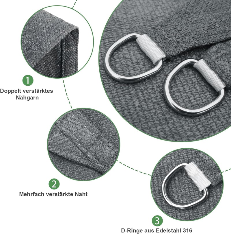 AXT SHADE háromszög napvitorla 3x3x3m, UV-szűrős HDPE, lélegző árnyékolás teraszra